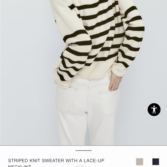 NWT Zara Striped Sweater with Lace Up Neckline - Picture 5 of 9